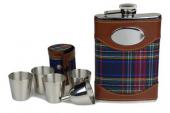 COFFRET FLASQUE GAINEE tissu écossair et cuir