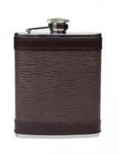 FLASQUE INOX GAINEE CUIR marron foncé